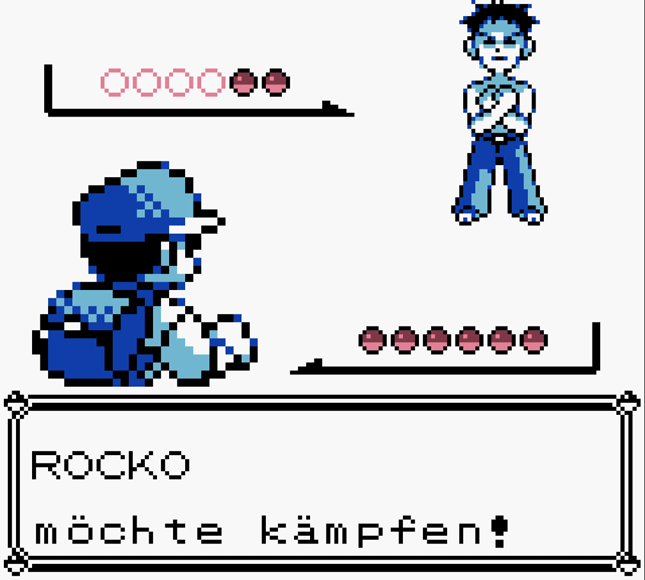 Retro Samstag Pokémon Blau Rot Rocko Kampf